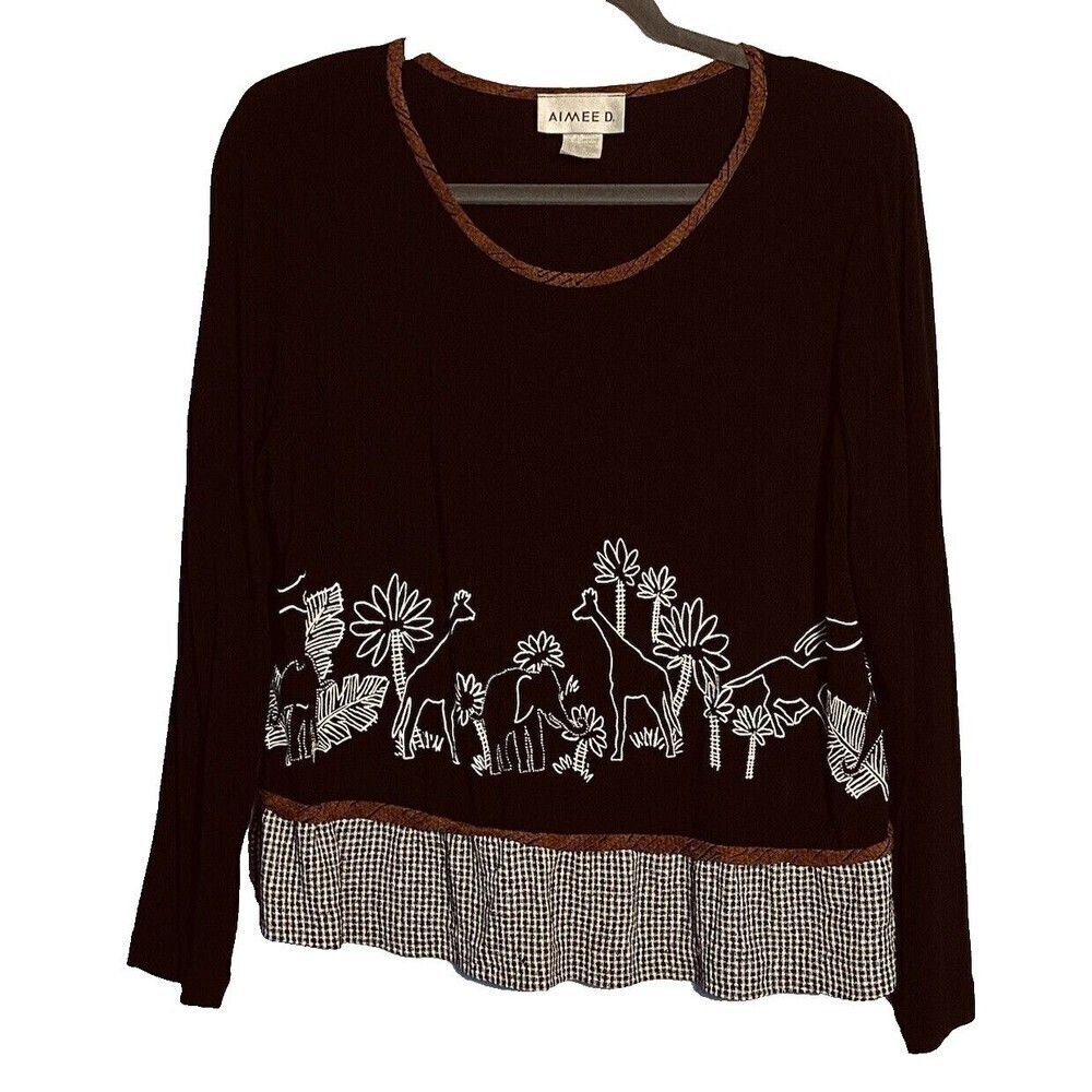 Vintage Aimee D Blouse Wome's XL Graphic Giraffe Animal Shirt Top FLAW